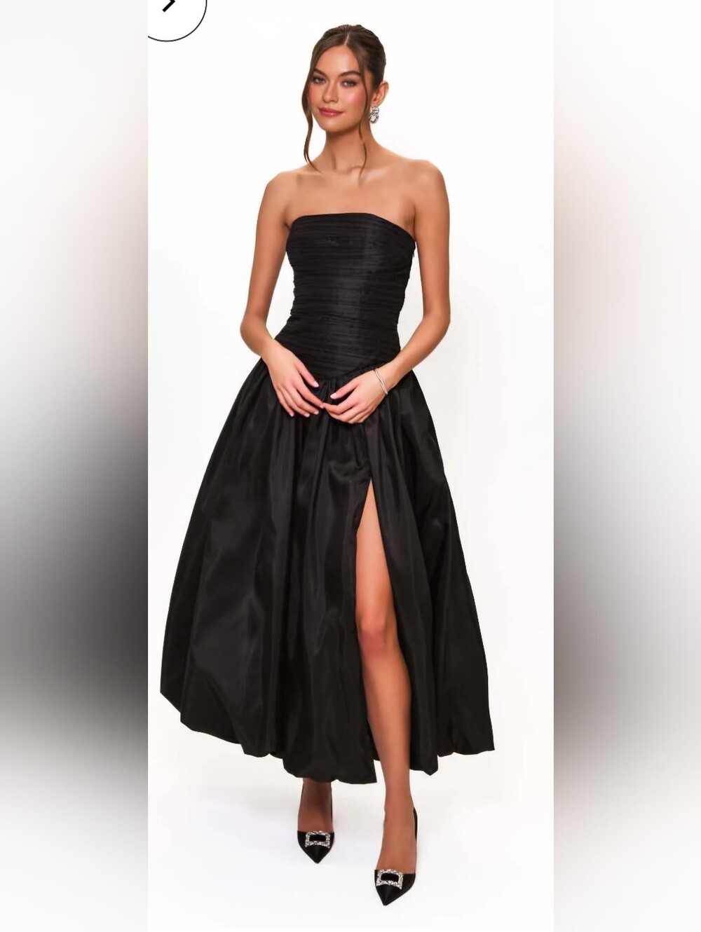 Hutch Black Strapless Ruched Bodice Gown with High Slit Size 8 NWT